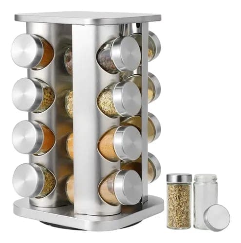 Especiero Condimentero 16 Frascos Giratorio Organizador Color Plateado Marca Raitot