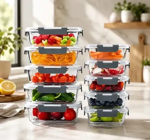 Set 10 Contenedores Hermeticos Vidrio Teeky Comidas Horno Transparente
