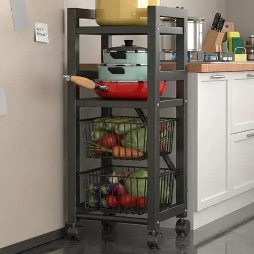 Organizador Deslizante Jazak Con Estantes Y Cajones Para Cocina Y Bano Negro