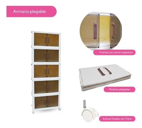 Armario Ropero 5 Pisos Closet Plegable Con Ruedas